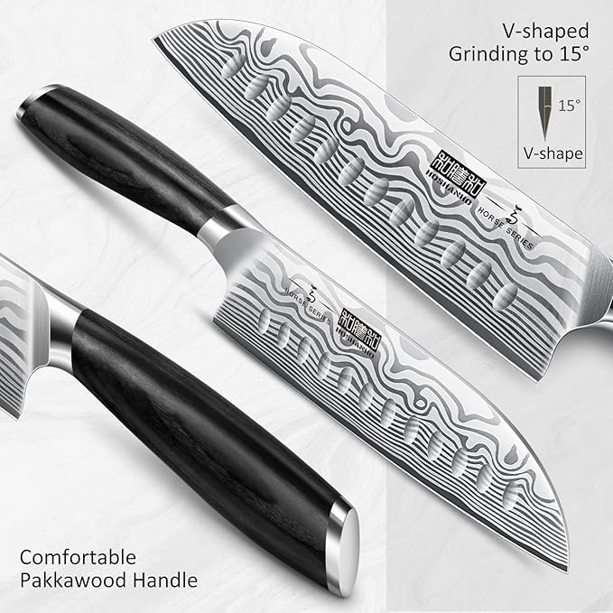 HOSHANHO 7 Inch Santoku Knife, Ultra Sharp Japanese High Carbon Powder Steel Kitchen Knife, Professional Chefs Knife with Ergonomic Handle