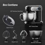 Stand Mixer, 3.5QT+6QT Two Bowls Kitchen Electric Mixer, 600W 6+P speed Tilt-Head Food Mixer with Stainless Steel Bowl, Dishwasher-Safe Dough Hook, Flat Beater, Wire Whisk, Splash Guard, Black