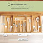 KitchenEdge Premium Silverware, Flatware and Utensil Organizer for Kitchen Drawers, Food-Safe Contract Grade, Expandable from 16 to 28 In, Natural Bamboo