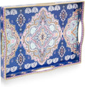 Gifturbo Serving Tray for Coffee Table, Rectangular Plastic Decorative Tray with 4 Handles for Entertaining, Outdoors, Living Room, Ottoman, Bathroom,Blue & Pink
