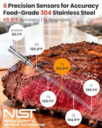 Smart Bluetooth Wireless Meat Thermometer with WiFi - High Accuracy ±0.5°F, 6 Sensors with NIST Certified Accuracy, Smart LED Base, Long-Range WiFi for BBQ, Grill, Smoker, Oven, Rotisserie