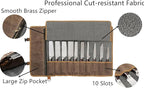 Denifiter Professional Chef's Knife Bag with Anti Cutting Fabric Inside, Heavy Duty 16oz Waxed Canvas Knife Roll, 11 Slots & Durable Handle Adjustable Shoulder Strap (Grey)