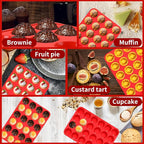 24 Cups Cupcake Pan,Mini Silicone Muffin Pan,Nonstick Food Grade Silicone Baking Cups,Great for Making Muffin Cakes, Tart, Bread - 2 PCS