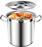 Large Stock Pot-35QT Stainless Steel Stockpot with Lid, Cooking Soup Stew Canning Cooking Pots, Cookware Sauce Pot Heavy Duty Tri-Ply Bottom Commercial Grade Stock Pot & Stockpots for Boiling
