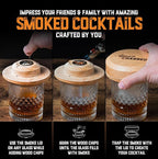 Whiskey Smoker Kit with Torch and Butane - 8 Flavors Wood Chips, 100% USA Oak Smoker, High-End Set - Cocktail Smoker Kit for Drinks - Old Fashioned Bourbon Smoker Gift Set for Men
