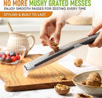 Spring Chef Premium Gray Lemon Zester Grater with Handle - Lime, Garlic, Ginger, Orange, Nutmeg, Fruit Grater - Heavy Duty Kitchen Tool - Stainless Steel Citrus Zester with Blade Cover - Fine Shred