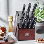 HENCKELS Razor-Sharp Solution 16-pc Self-Sharpening Knife Block Set - Walnut, German Engineered Informed by 100+ Years of Mastery