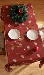 ISAENNE Designer Christmas Red Extra Long Rectangle Tablecloth,Linen Table Cloth with Snowflakes Pattern,Wrinkle Resistant Decor Tablecloths for Dining Kitchen Thanksgiving,67"*118"-Carol C