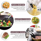 TeamFar Kitchen Utensils Set of 8, Silicone Utensils Kitchen Tools Set with Stainless Steel Handle, for Frying Serving Flipping Draining, Non-toxic & Heatproof, Nonstick & Dishwasher Safe - Black
