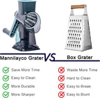 Rotary Cheese Grater Cheese Shredder, Cheese Grater Handheld with Strong Suction Base,Kitchen Vegetable Slicer 3 Replaceable Stainless Drum Blades for Fruit, Food, Nuts,Easy to Use Clean (Blue)