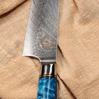 Chef Knife 8 inch, Damascus Chef Knife Japanese VG10 Core Steel with 66-Layers High Carbon Professional Sharp Chefs Knife 8" Blade Ergonomic Beautiful Blue Resin Handle Gift Boxed