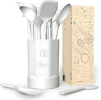 Thickened Silicone Kitchen Utensils Set, 600°F Heat Resistant Silicone Cooking Utensils, Spatula, Spoon, Whisk, Tongs, Kitchen Gadgets for Nonstick Cookware, Dishwasher Safe BPA Free (Cream White)
