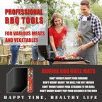 Renook Grill Mat Set of 6-100% Non-Stick Reusable Mats for Gas, Charcoal or Electric Grills - Easy to Clean - 23 x 16.5-Inch, Black