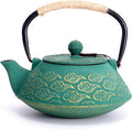 Cast Iron Teapot, Japanese Tea Pot with Infuser for Loose Leaf, Tea Kettle Stovetop Safe Coated with Enameled Interior, Clouds Pattern 27oz, 800ml Black