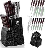 FULLHI 14pcs Block Knife Set, Chef's Knife Steak Knives Set with Block and Sharpener, Kitchen Knife Set, Multi-colour Handle, Gifts for Men Women