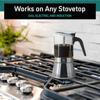Coffee Gator 4 Cup Moka Pot, 6.7oz Stovetop Espresso Maker for Italian Coffee, Transparent Glass & Stainless Steel Design, Silver, 200ml