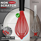 Walfos Whisk,Silicone Whisks- Heat Resistant（480°F） Silicone Whisks for Cooking Non Scratch,BPA free and Dishwasher Safe.Perfect for Blending,Whisking,Beating, Set of 3(Red)