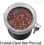 Oggi Stainless Steel Kitchen Canister 47 fl oz, Black - Airtight Clamp Lid, Clear See-Thru Top - Ideal for Kitchen Storage, Food Storage, Pantry Storage. Large Size 5" x 6".