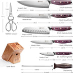 PAUDIN Damascus Knife Set 8 Pieces, Kitchen Knife Set with Block 67-layers Damascus steel, Ultra Sharp Japanese Knife Set with Full Tang G10 Handle, Chef Knife Block Set