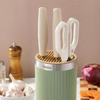 Knife Block without Knives, OLULU Universal Round Knife Block Holder, Spacing Saving Knife Storage Organizer Stand Rack for Countertop (Stylish Green+Yellow Color)