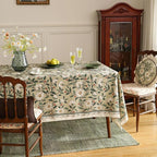 ISAENNE Designer Green Linen Small Rectangular Tablecloth,Floral French Country Indoor Table Cloth,Stain Resistant Home Decor Tablecloths for Dining Kitchen Thanksgiving Party,55"*71"-Brune