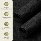 KXN Placemats Set of 6, Dual-Layer Thickened Faux Linen Table Mats, Heat Resistant & Wrinkle-Free, Machine Washable Cloth Place Mats for Kitchen Dining Indoor Outdoor (Black)