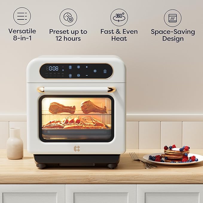 CIARRA 8-in-1 Air Fryer Steam Oven Countertop, 13QT Mini Toaster Oven with Steam, Rapid Steam, Air Fry, Vapor Bake, Steam Clean, Bake, Dried, Ferment, White