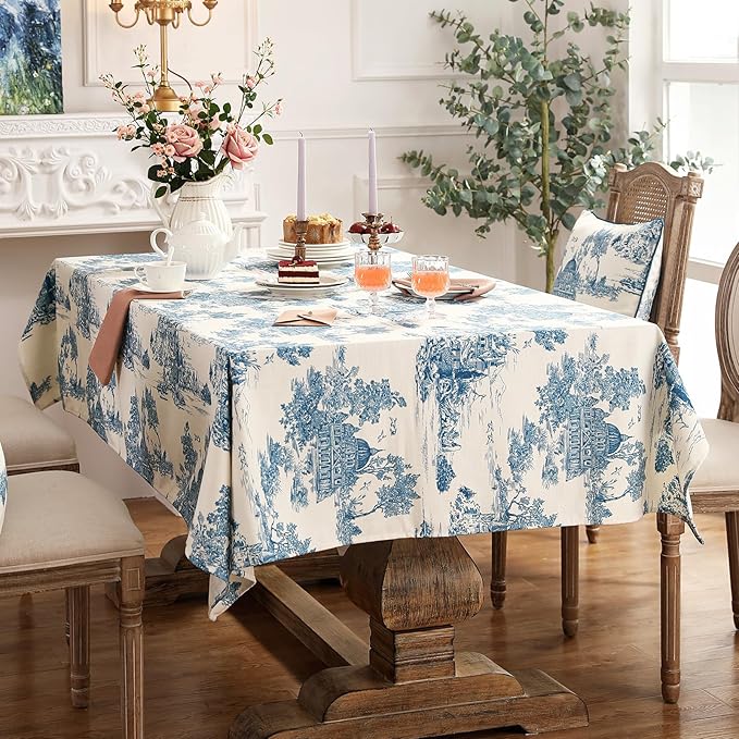 patdrea Designer Vintage Cyan Tablecloth for Rectangle Table,Linen Ancient Castle and Manor Pattern Tablecloths,Table Cover Decor for Kitchen Dining Christmas,Thanksgiving,55"x87"-Lucerne a