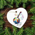 Personalized Banjo Ceramic Ornament Gifts for Music Lovers, Banjo Instrument Player Ornaments Xmas Tree, Custom Name & Year Banjoist Christmas Hanging Ceramic Ornament 2025, Banjoist Keepsake Decor