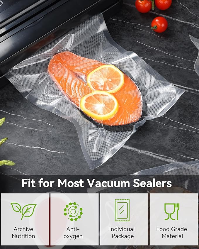 AENTGIU 400 Vacuum Sealer Storage Bags, 8x12 Inch Seal a Meal Bags, BPA Free Quart Bags, Compatible with All Heat Vacuum Sealers Machine, Heavy Duty, Great for vac storage, Meal Prep or Sous Vide