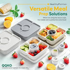 QQKO Bento Snack Box Containers for Adults Kids, Meal Prep Containers Reusuable Bento Lunch Box, Lunchable Food Storage Containers with Lids and Sauce Cups, White Brown