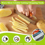 Suuker Crinkle Cutter, Extra-Large Potato Slicer Wavy Chopper, Stainless Steel French Fry Cutter Wavy Crinkle Cutting Chopping Tools with Wooden Handle for Carrot Veggies