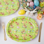WDF 50Pack Easter Plates Oval Paper Plates - 10" x 12" Bunny Plates for Party Supplies Easter Rabbits Large Disposable Platter for Easter Serving Tray Baby Shower Birthday
