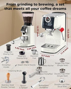 Tuni E2 58mm Dual Boiler Espresso Machine and G1 Ivory 48 Grinding Settings Conical Burr Coffee Grinder with Bottomless Portalfilter Combo (E2 with Upgrade Kit)