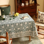 ISAENNE Designer Grayish Green Linen Long Rectangle Tablecloth,Floral Stain Resistant Table Cloth,Fall Vintage Decor Tablecloths for Dining Thanksgiving Kitchen Party,63"*102"-Andrew A