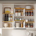 Adjustable Storage Shelves for Kitchen Cabinet Organization - Set of 2 Stackable Metal & Solid Wood Racks, Space-Saving Design for Countertop/Pantry/Garage, Easy Assembly(1 Pack/Medium/White)