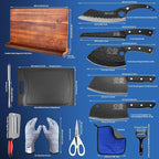 XYJ Authentic Since 1986, Kitchen Knife Block Set, Knives Set with Magnetic Knife Block, Sharpening Stick, Gloves, Scissors, Chopping Board, Washing Towel, Chef Knives Set, Full Tang Handles