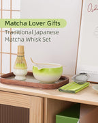 ZENS Matcha Whisk Set, 6pcs Matcha Kit Includes Ceramic Bowl, Handcrafted Bamboo Whisk and Chasen Holder, Scoop, 304 Sifter & Tea Mat，Matcha Set for Tea Ceremony,Latte Making, Green