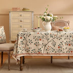 ISAENNE Designer Floral Long Rectangle Tablecloth,French Linen Light Beige Indoor Table Cloth,Fall Wrinkle Resistant Decor Tablecloths for Dining Thanksgiving Kitchen Party,63"*102"-Flora A