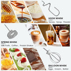 Milk Frother Handheld Rechargeable with Stand, Frother Wand Drink Mixer Electric Whisk for Coffee, Detachable With 3 Stainless Whisks, Hand Mixer for Lattes, Cappuccino, Matcha, Egg, Silver