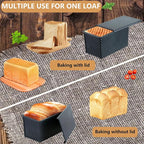 SS&CC Pullman Loaf Pan with Lid 2-Pack, 2.2lb & 1lb Carbon Steel Bread Pan for Homemade Sourdough & Sandwich Bread | Nonstick Bakeware, Heavy Duty & Easy Clean (Black, 1lb+2.2lb)