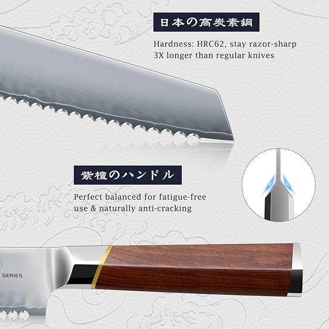 HOSHANHO Bread Knife 10 inch, Professional Japanese High Carbon Stainless Steel Serrated Bread Knife, Razor Sharp Bread Knives for Homemade Bread, Sourdough, Bagels, Cake
