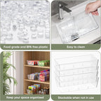 BALEINE Pantry Organizers and Storage Bins, Plastic Clear Storage Bins with 3 Removable Dividers, BPA-Free Fridge Organizers for Kitchen Cabinet Bathroom (10.5x6.1x3.5, 4PK)