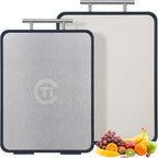 Titanium Cutting Board for Kitchen, Double Sided Non Toxic Cutting Board with Grinding Zone, Food-Grade Metal Chopping Board Pure Titanium & Wheat Straw PP Space Saving (14.5”×11”, 1 PC)