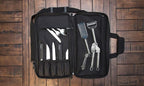 Asaya Chef Knife Bag - 28 Pockets for Knives and Kitchen Utensils - Durable Ballistic Nylon, Black Stainless Steel Hardware, Card Holder and Adjustable Shoulder Strap - Knifes not Included (Black)