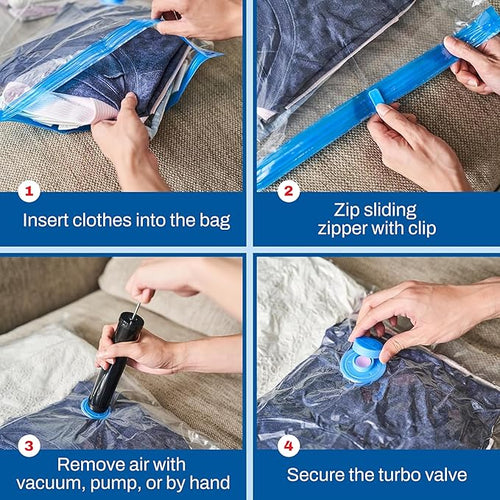 10 Pack Small Vacuum Storage Bags for Comforters, Blankets & Clothes – Vacuum Sealed Compression Bags with Hand Pump – Space Saver Storage Bags for Bedding, Moving, Travel & Organization