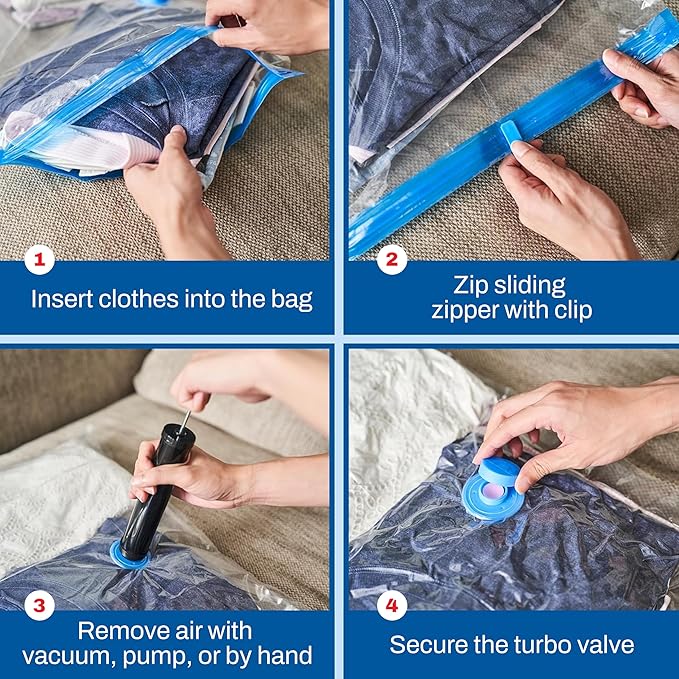 10 Pack Medium Vacuum Storage Bags for Comforters, Blankets & Clothes – Vacuum Sealed Compression Bags with Hand Pump – Space Saver Storage Bags for Bedding, Moving, Travel & Organization