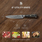 KYOKU Chef Utility Knife - 6" - Shogun Series - Japanese VG10 Steel Core Forged Damascus Blade - with Sheath & Case