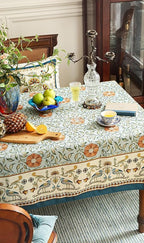patdrea Designer French Linen Blue Tablecloth for Rectangle Table,Vintage Floral Table Cloth,Colorful Decoration Fall Cover Kitchen Dining for Thanksgiving,Tea Party,Christmas,55"x87"-Wensel