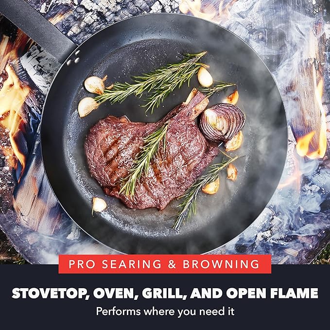GreenPan x Bobby Flay 8" Carbon Steel Frying Pan Skillet, Pre-Seasoned Ready to Use, Nontoxic, PFAS-Free, Induction Compatible, High Heat & Oven Safe Durable Cookware, Cast Iron Alternative